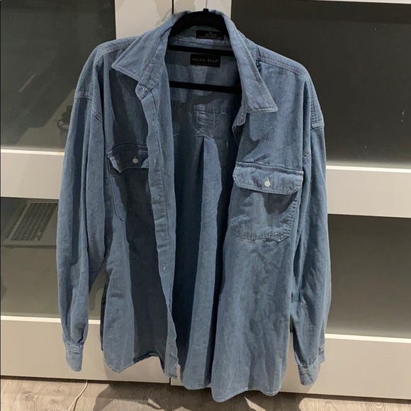 Oversized Blue Men's Button Down - Picture 5 of 6